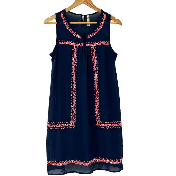 Jesse & J Navy Blue Geometric Dress Medium Sleeveless Knee Length - Picture 1 of 10